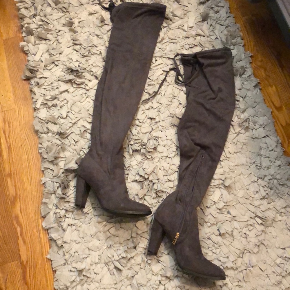 Over the knee grey suede boots